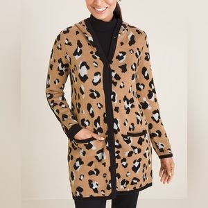 Chico’s Women’s Animal-Print Hooded Cardigan Sweater Size 0 (Small)